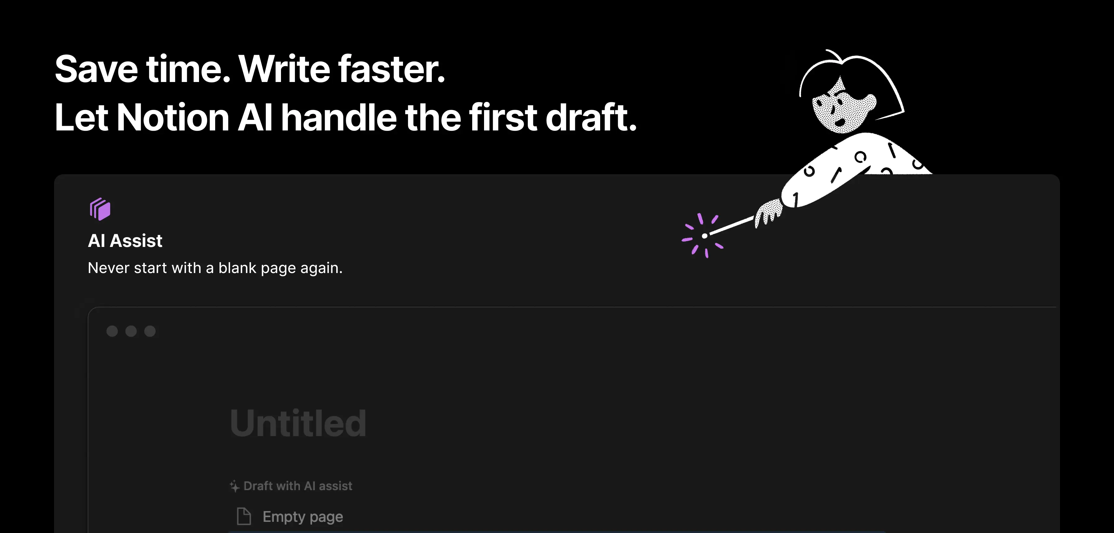 The middle banner of the Notion AI landing page in November, 2022.