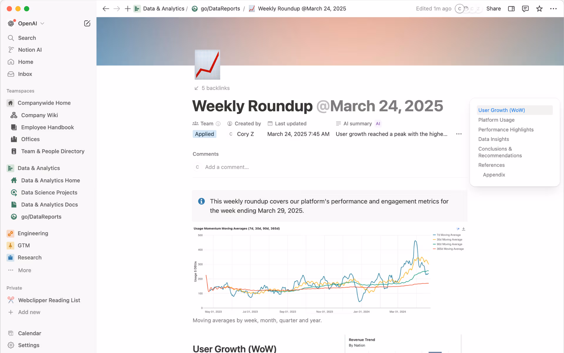 OpenAI's data science team eliminated hours of manual work by automating their reporting system in Notion, consolidating critical operational data and dashboards into a searchable hub that delivers real-time insights to decision-makers.