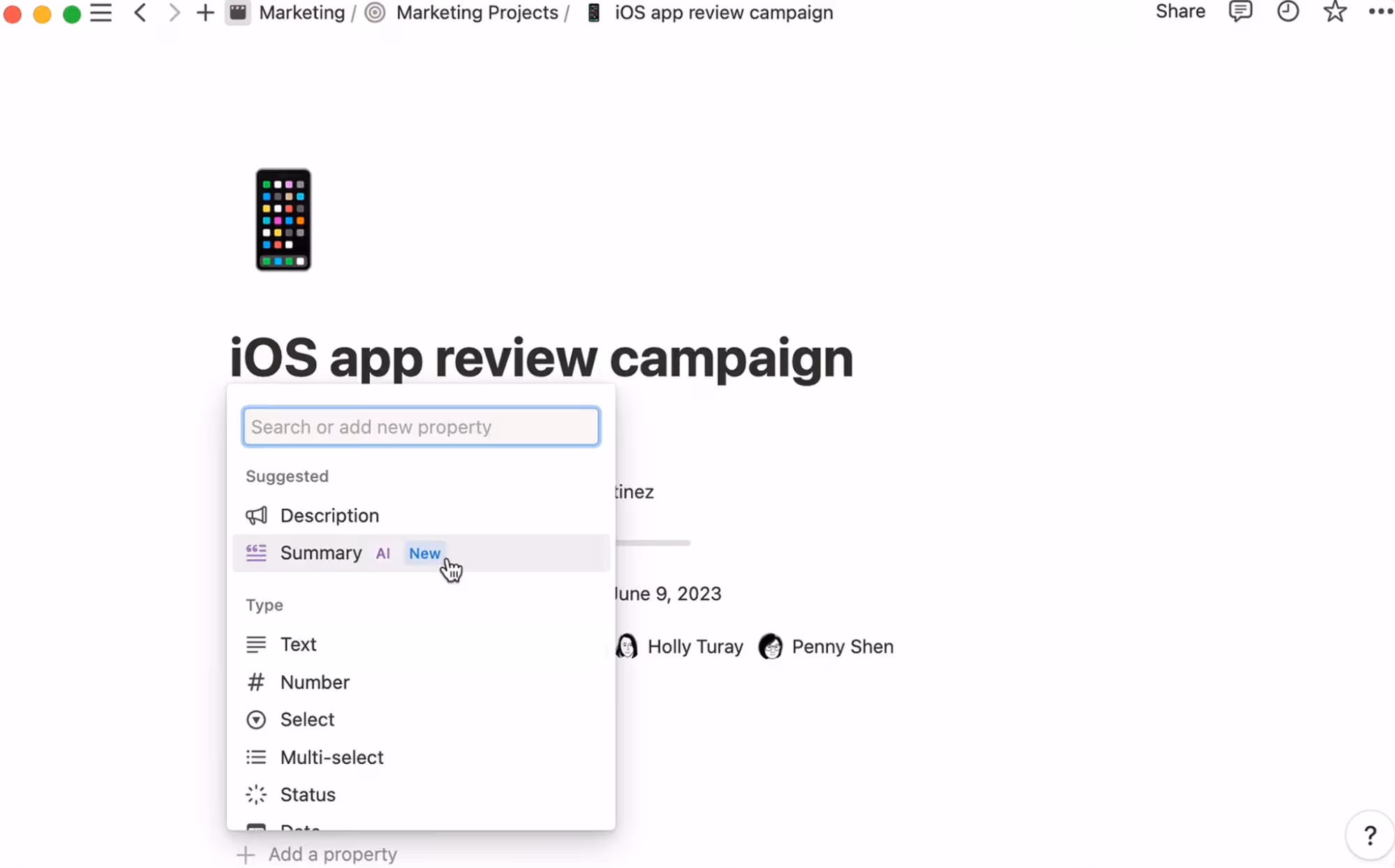 A Notion AI-generated database summary