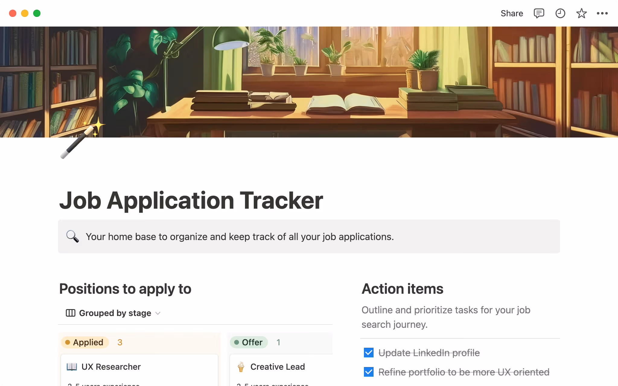 Prepare and keep track of your job application process.