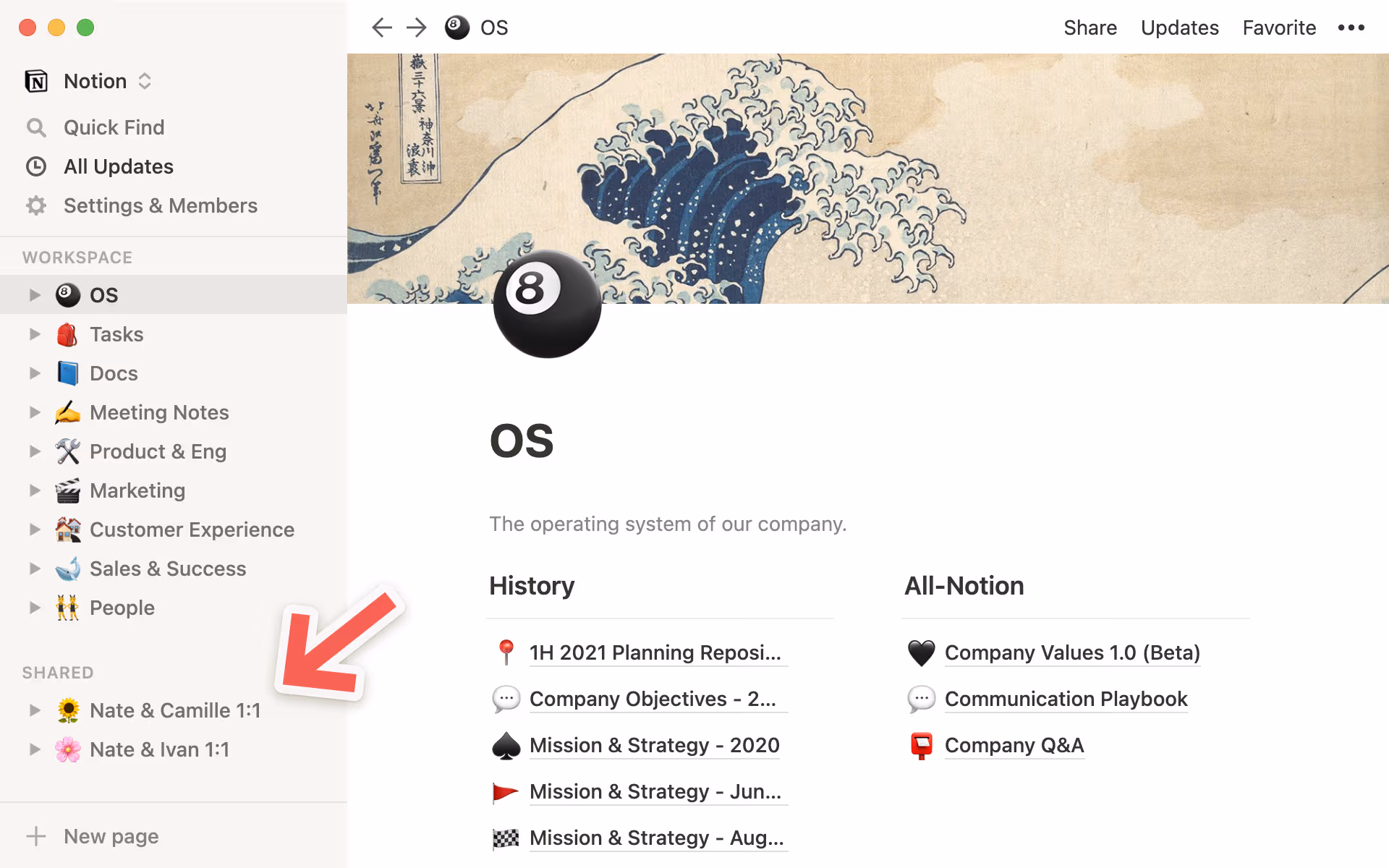 Shared pages are great for 1:1s.