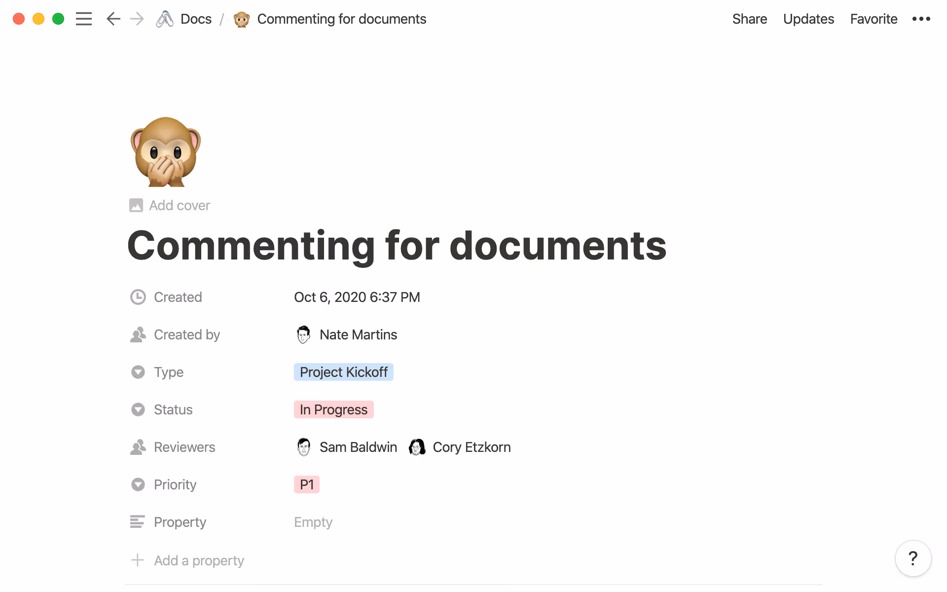 An example of properties to use in your product docs.