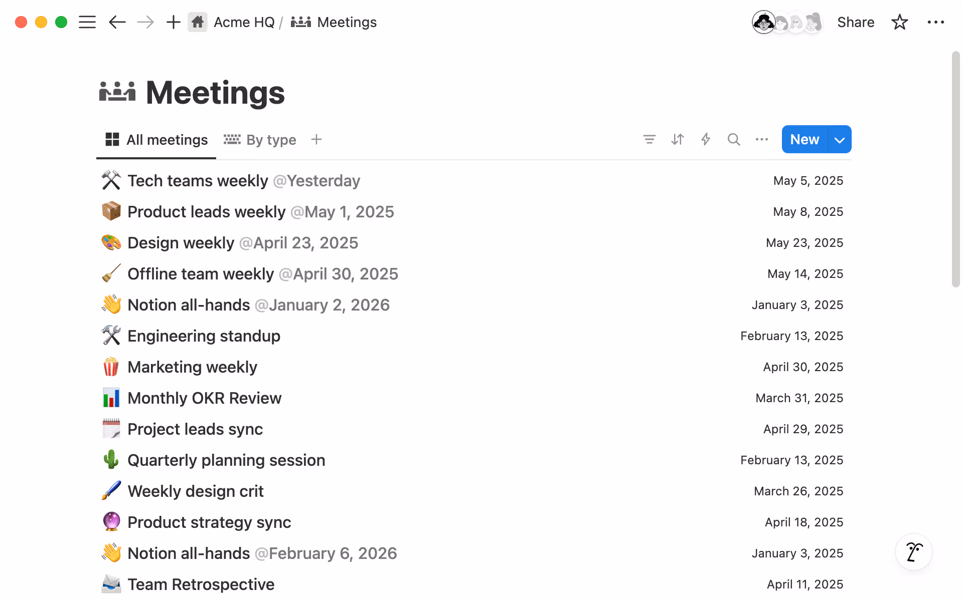 Set up a meeting notes database to organize your meetings and make them easy to find—all in one place within your workspace.