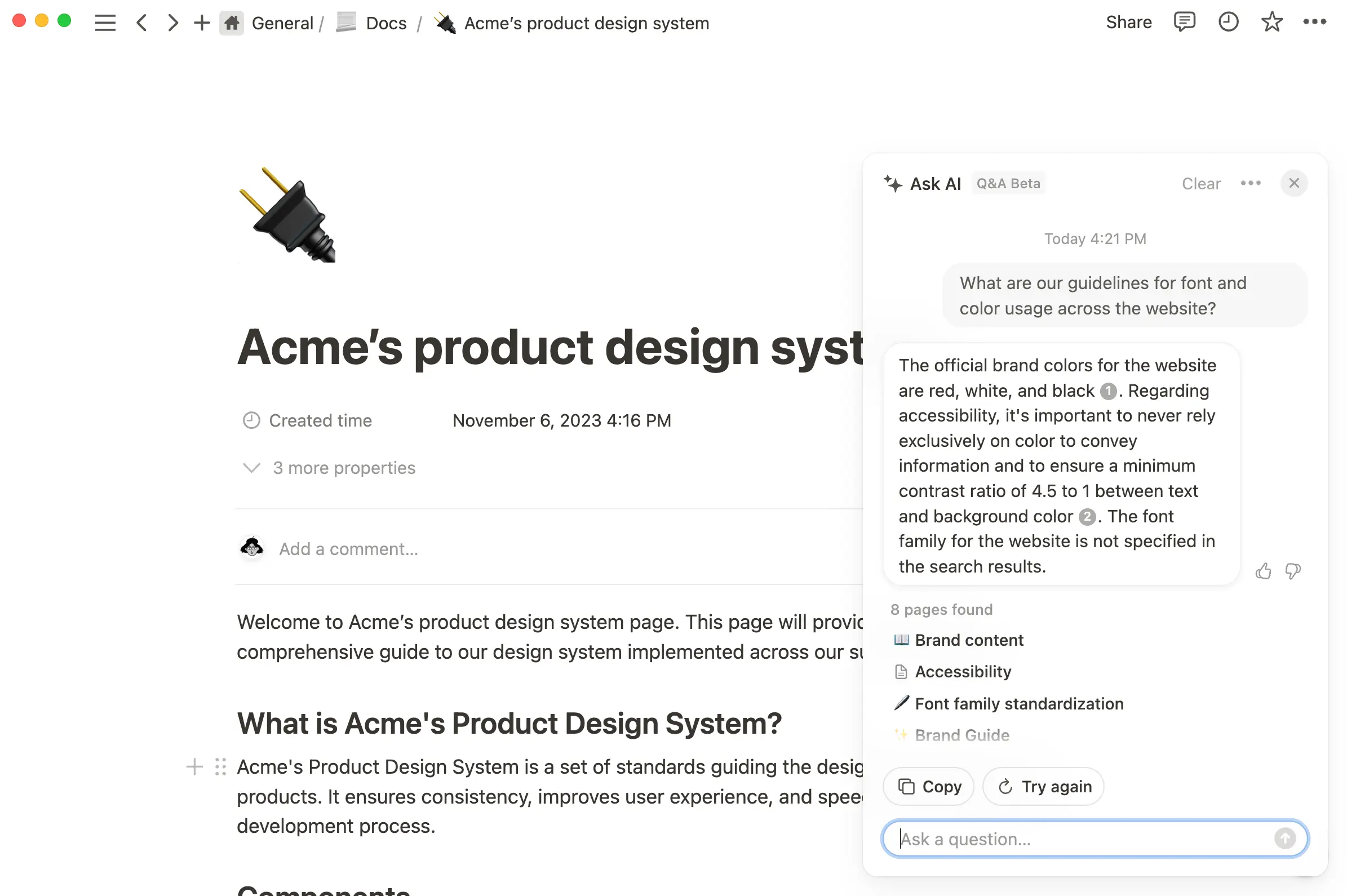 Reference knowledge across your workspace without leaving your flow-state.