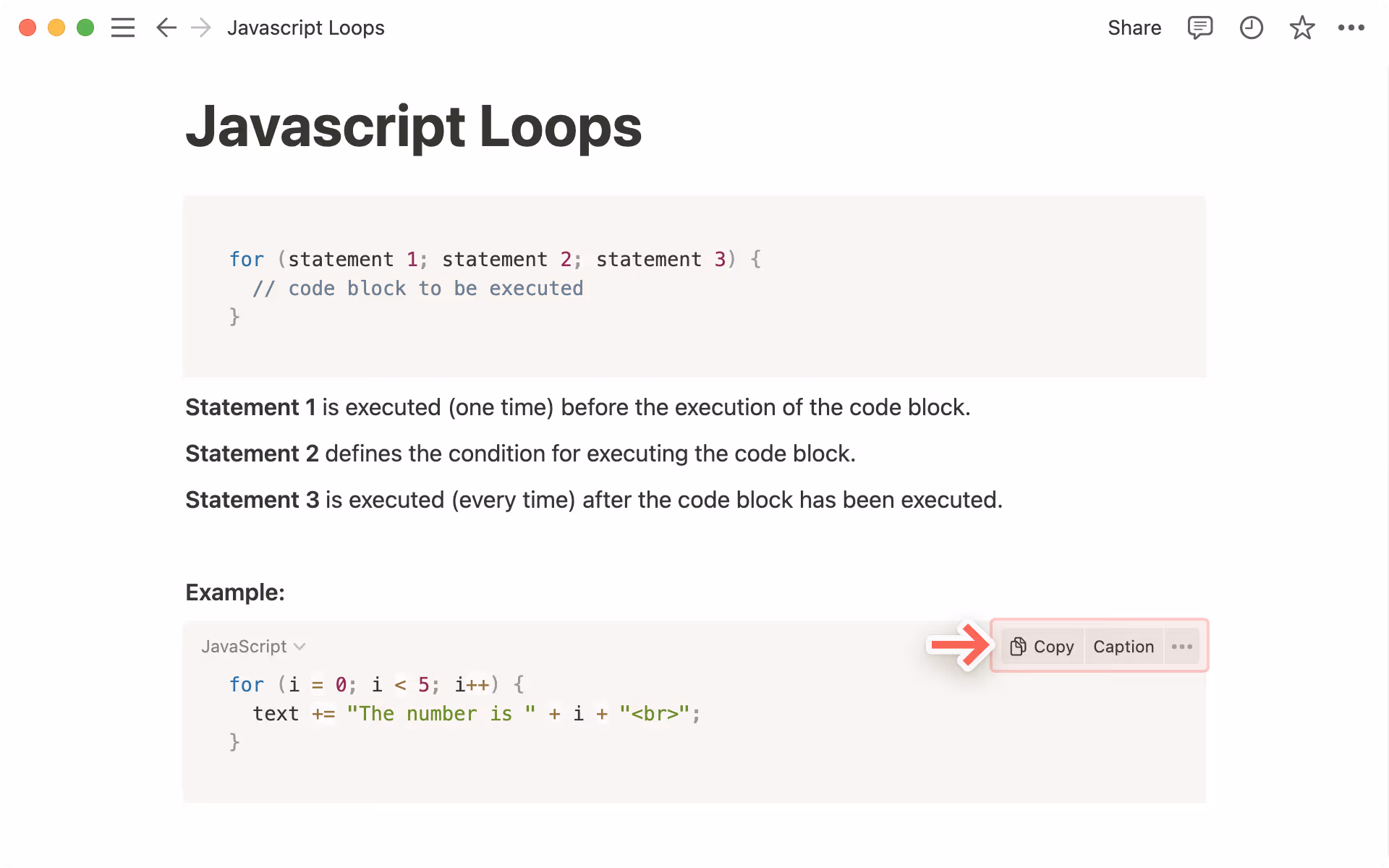 Copy and caption code
