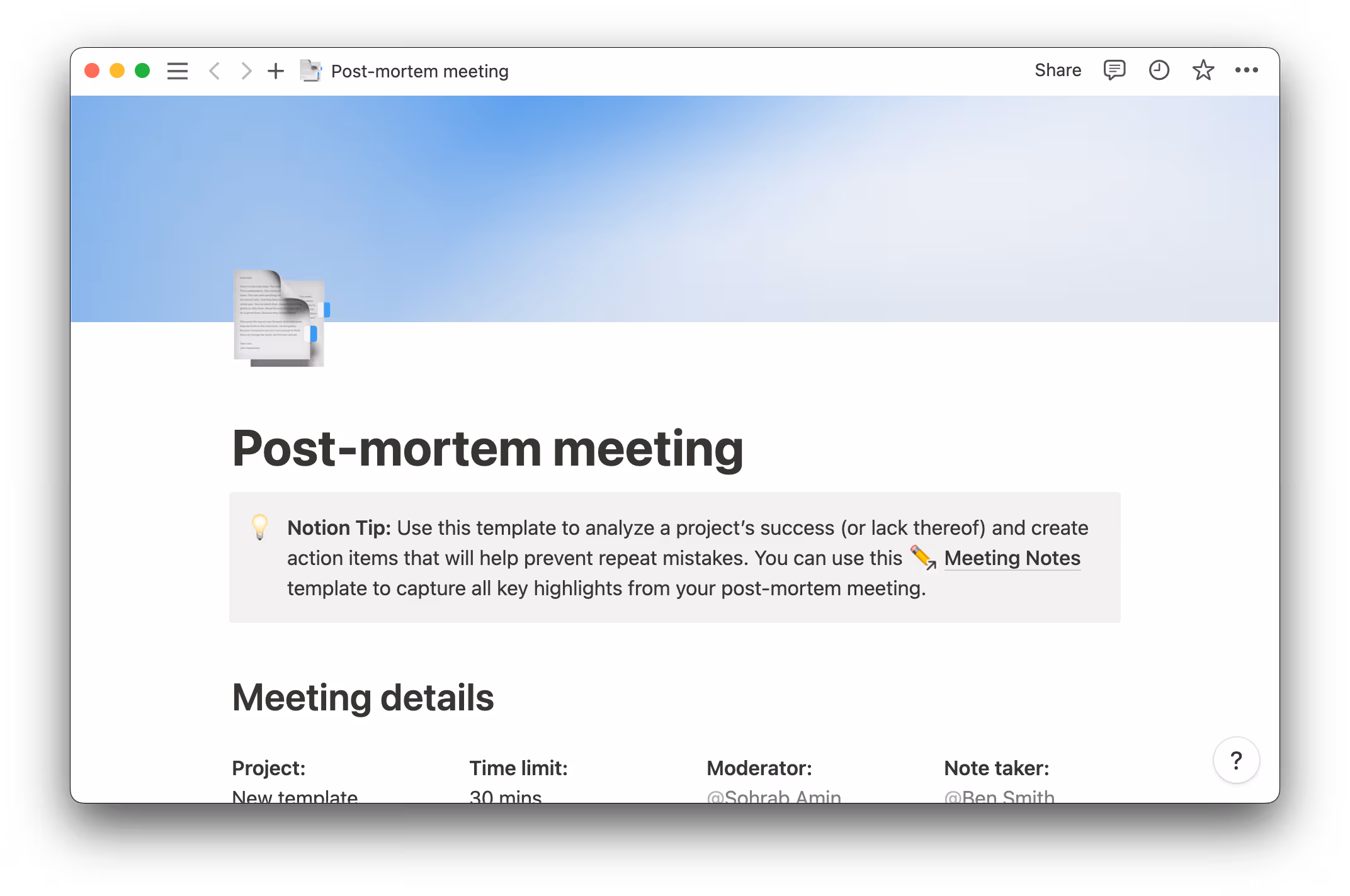 Post-mortem meeting template