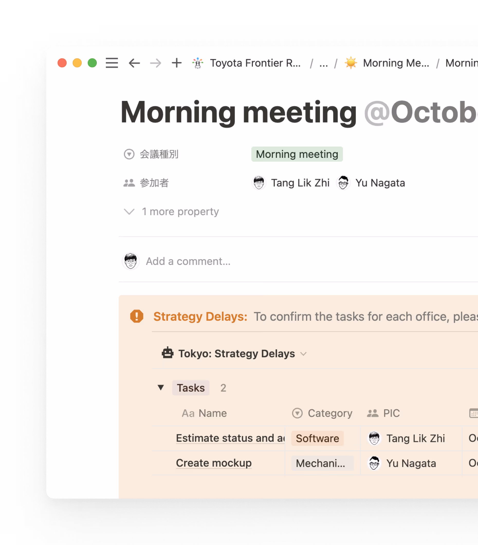 Toyota transformed simple meeting notes with action items, timelines, and visualizations all organized in a database so everyone’s informed and prepared.