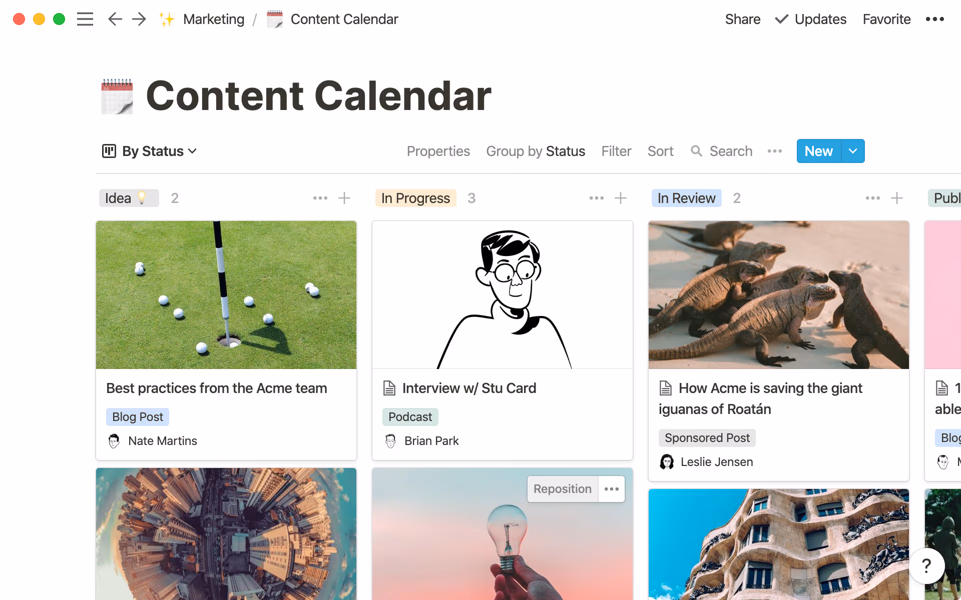 Marketing - content calendar