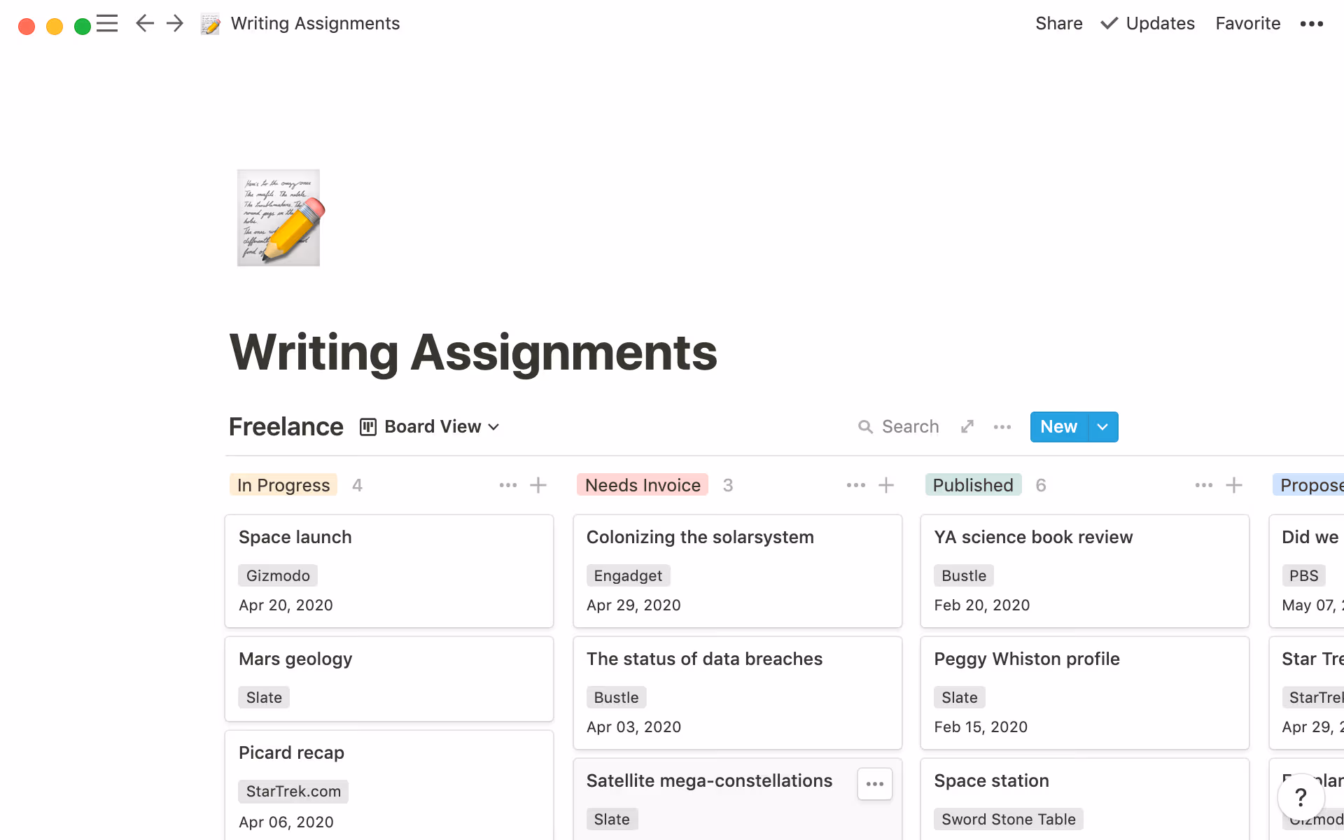 Swapna uses a Notion board to organize all her freelance projects.