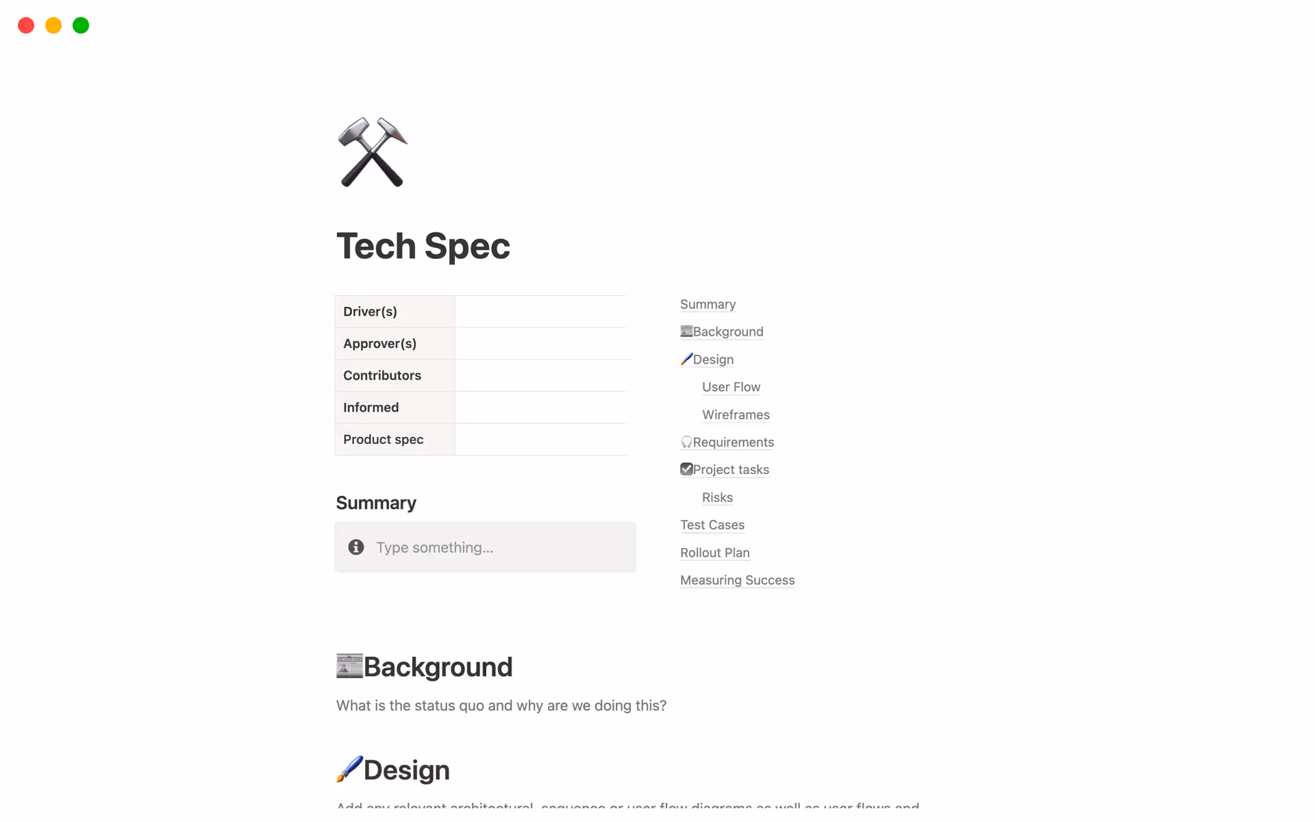 Notion’s Tech Spec template