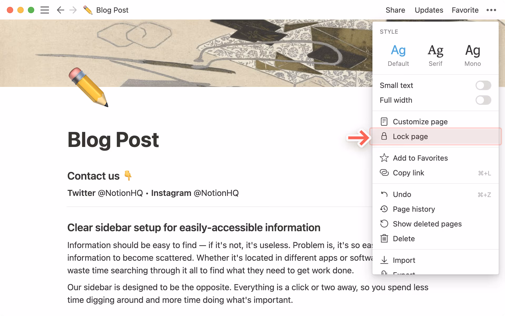 Collaborate within a workspace - page lock