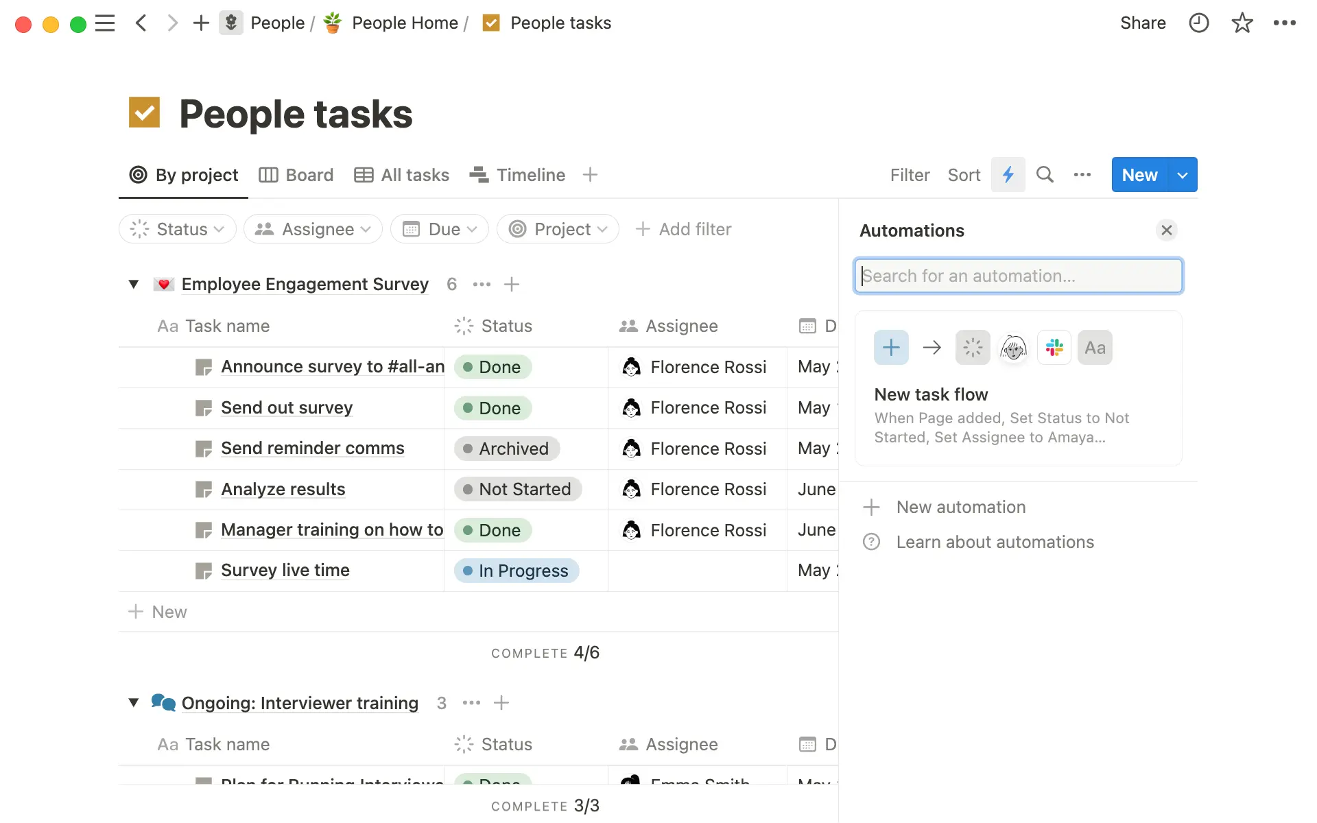 Add automations to any database — but they’re uniquely powerful in assisting with project and task management.