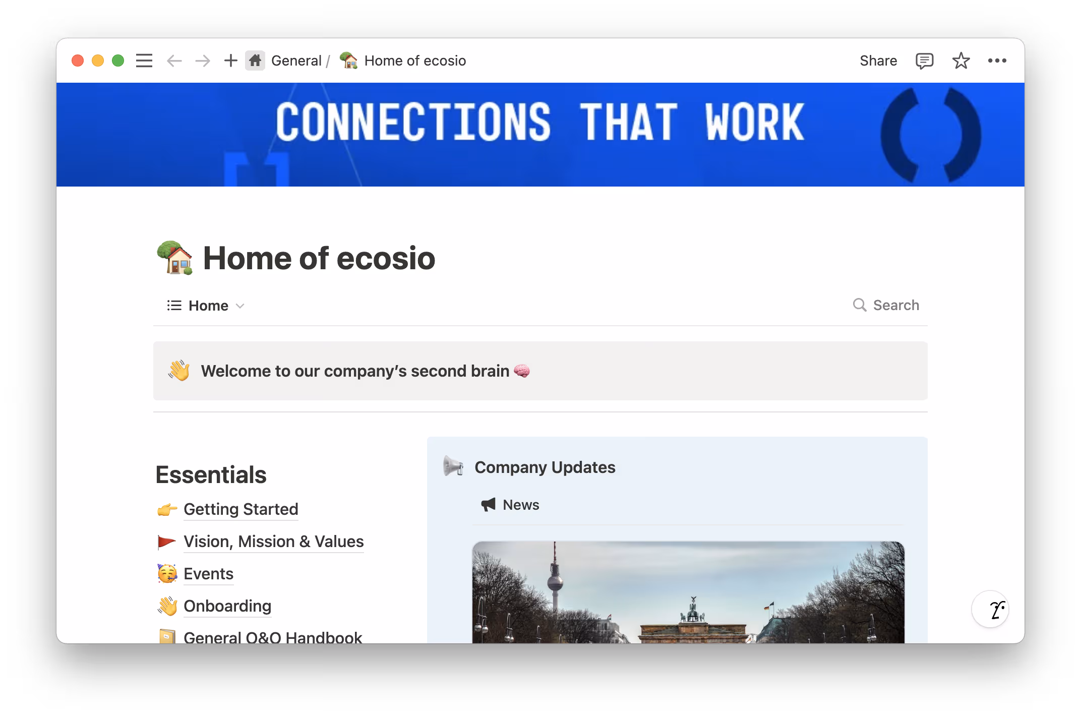 The home page of ecosio serves as the company’s “second brain.”